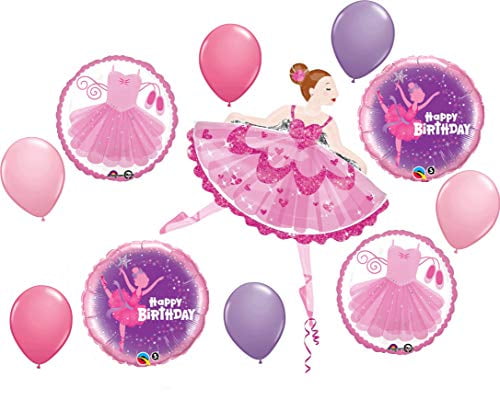 7 pc 5th Happy Birthday Ballerina Dancers Balloon Bouquet Party Decoration Pink 