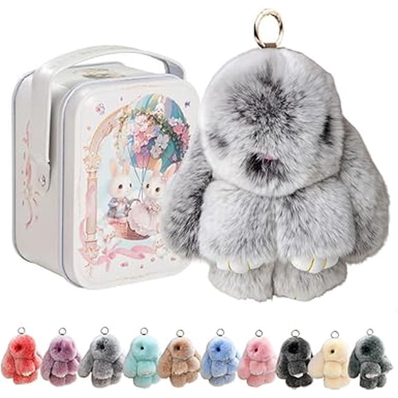 Bunny Keychain with Tin, Handmade Plush Bunny Keychain, Soft Fluffy Rabbit Charm, Easter Gift
