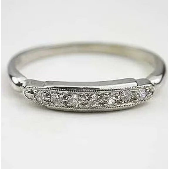 Seven Stone Vintage Diamond Ring, Antique Half Eternity Diamond Wedding Band, Delicate Thin Band, Art Deco Matching Band For Ring, 1.5 Ct Smulated Diamond, 925 Sterling Silver