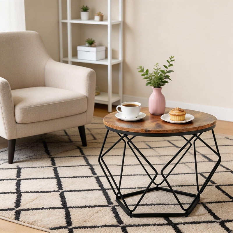 Simenmax 2-Piece Round Nesting Coffee Table Set with Hidden Storage, Modern Geometric Side Tables and Movable End Tables for Living Room, Brown
