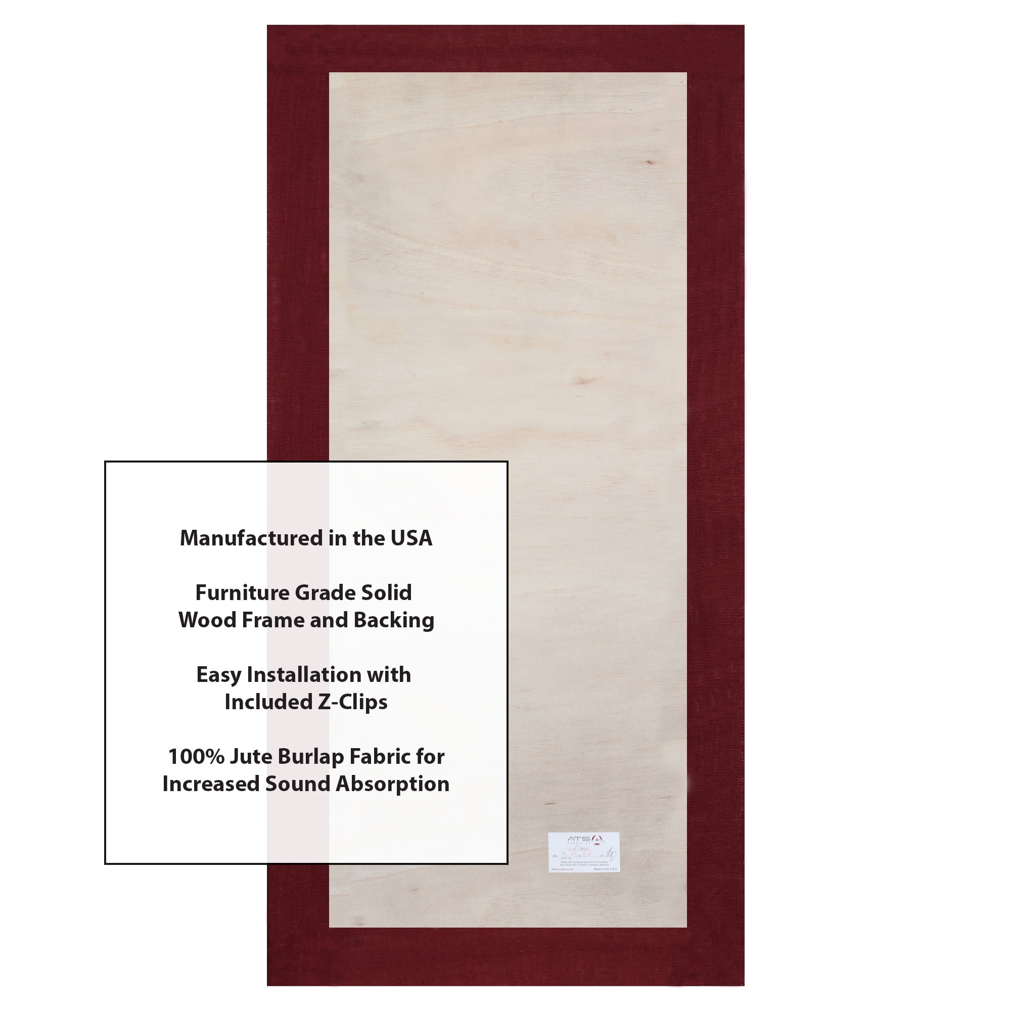 ATS Acoustics Sound Absorbing Acoustic Panel 24" x 48" x 4" Beveled Edge (Burgundy)