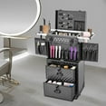 thumbnail image 3 of Makeup Rolling Train Case, Aluminum Trolley Professional Hair Stylist Artist Rolling Train Case With Drawer, Cosmetology Case On Wheels, Large Cosmetic Organizer For Salon Barber Black, 3 of 8