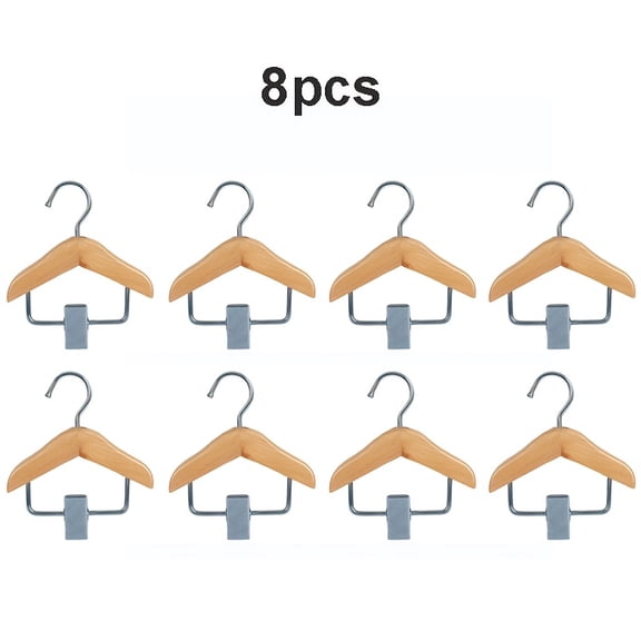 8 PCS Mini Wooden Hangers, Small Hangers with Stainless Steel Clips for Pet Clothes & Accessories, Natural