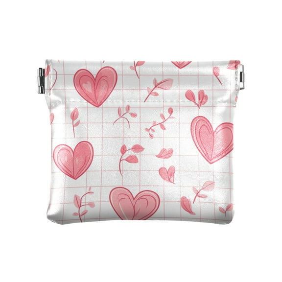 PU Leather Coin Wallet with Snap Closure Clutch Bag Holder Small Wallet Pink Heart