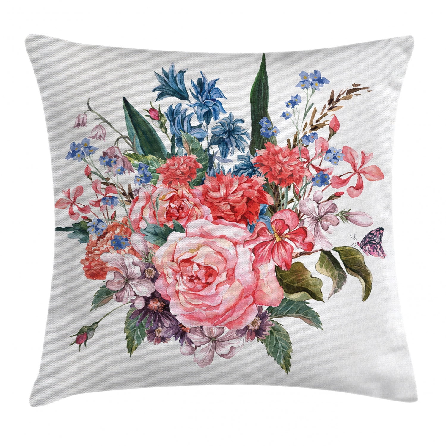 Flower Decor Throw Pillow Cushion Cover, Bouquet of Garden Mountain Flowers with Roses Daisises