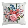 thumbnail image 1 of Flower Decor Throw Pillow Cushion Cover, Bouquet of Garden Mountain Flowers with Roses Daisises Buds and Leaves Print, Decorative Square Accent Pillow Case, 18 X 18 Inches, Multicolor, by Ambesonne, 1 of 2