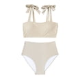 thumbnail image 5 of Maqroz Modest Swimwear for Women 2 Piece Striped Swimsuits High Waisted Square Neck Bathing Suits Cute 2026 Trendy Knot-Front Bikini Set, 5 of 6