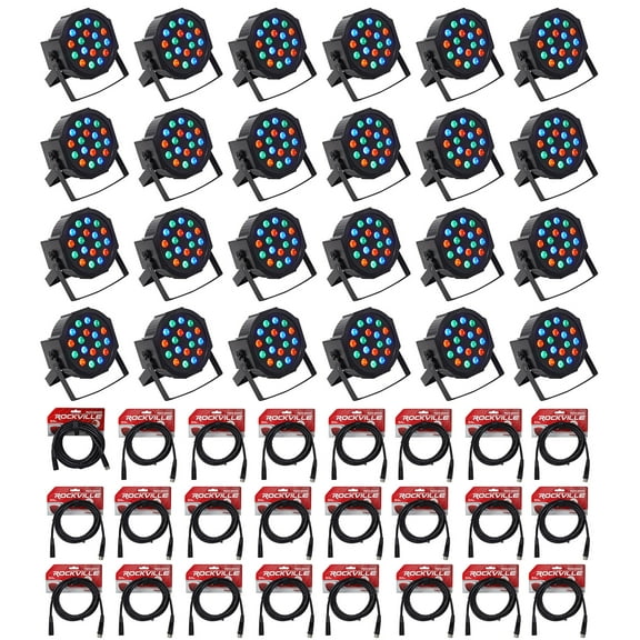 (24) Rockville RockPAR50 LED RGB Compact Par Can DJ/Club DMX Wash Lights Cables