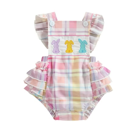 

Genuiskids Baby Girl Easter Romper Bodysuit Infant Cute Rabbit Embroidery Sleeveless One Piece Tutu Shorts Skirts Newborn Summer Short Jumsuit Outfits 0-24M