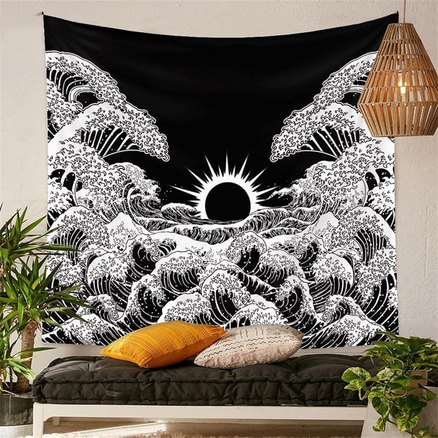 Tapiz de pared panorámico, tela para colgar en la pared, decoración de dormitorio natural, tapiz bohemio para colgar en la pared, tapiz japonés para colgar en la pared para sala de estar, dormitorio TUNC Sencillez