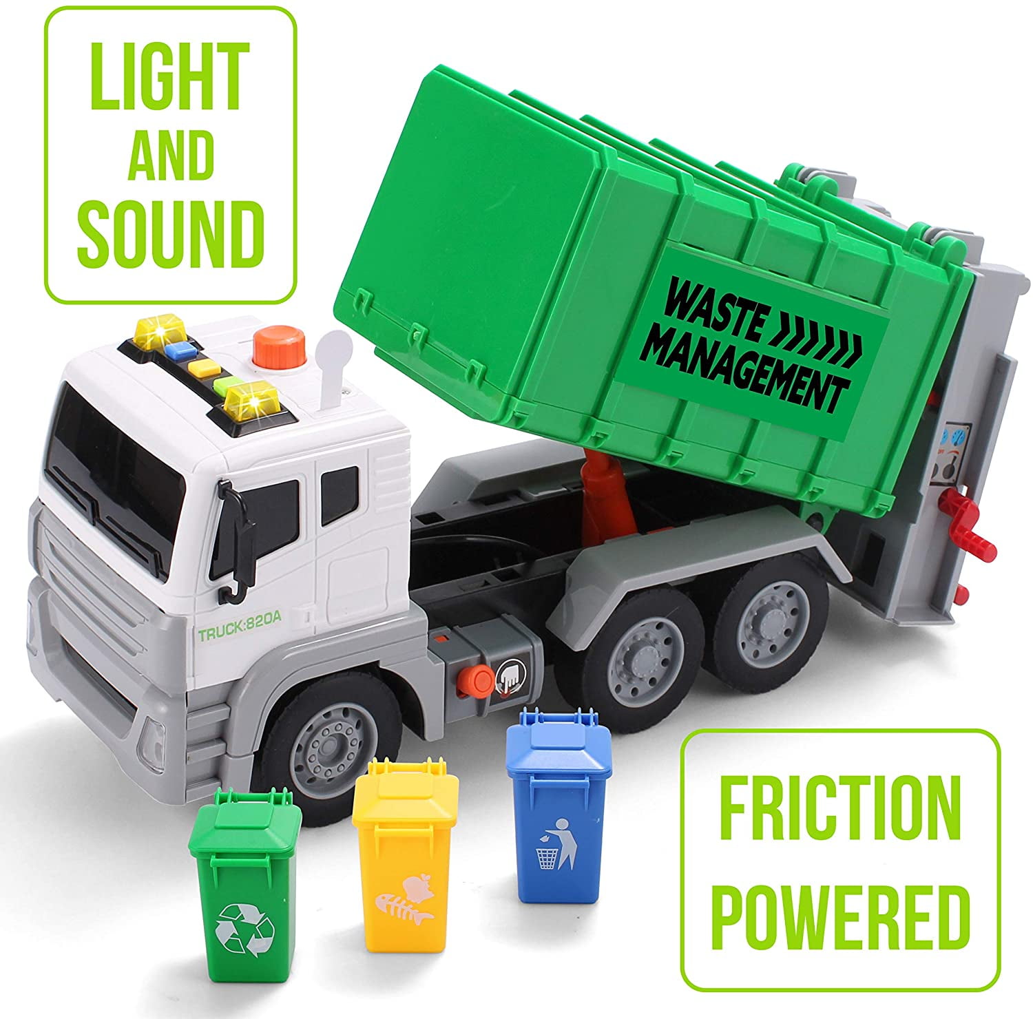 JoyX 12.5" Garbage Truck Toy FrictionPowered Waste Management