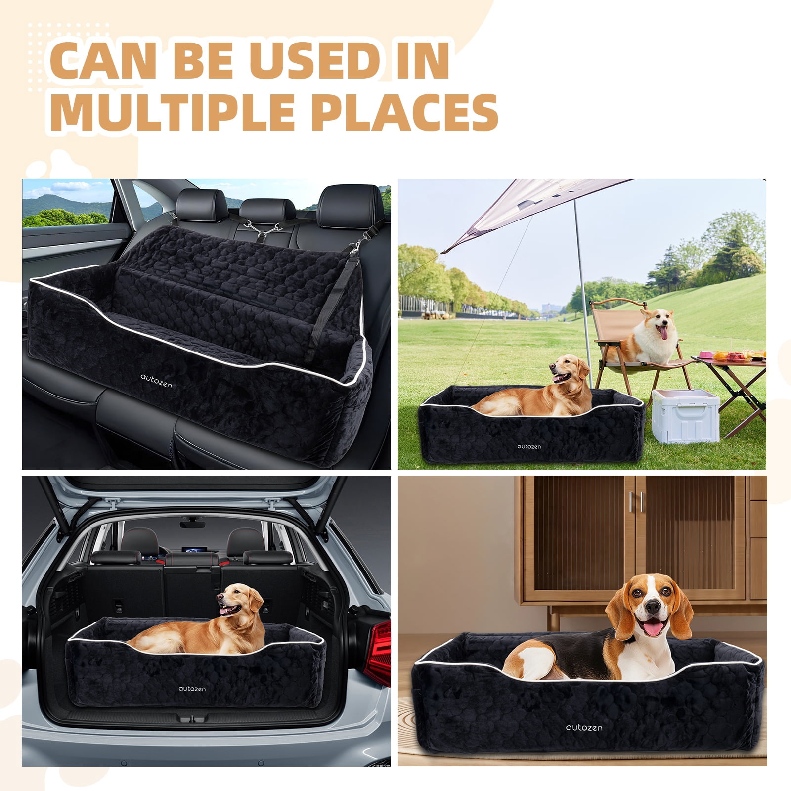 Dog Car Seat for Large Medium Small Dogs, Detachable Washable Dog Booster Seat Under 120lbs, Pet Car Seat Travel Bed with Storage Pockets and Dog Safety Belt