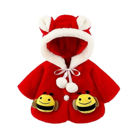 

Stamzod Clothes For Girls Winter Jacket Solid Color Honey Pocket Plush Cute Rabbit Ears Hoodie Thick Coat With Button Toddler Coat Outwear 6-24Months