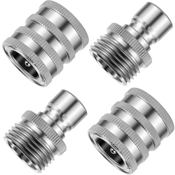 Grusce 4Pcs Garden Hose Quick Connector Stainless Steel Water Hose Fitting 3/4inch Male and Female Pressure Washer Pump Adapter No Leak Garden Hose Connect Fitting for Faucet