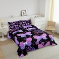 thumbnail image 2 of Erosebridal Cartoon Butterfly Comforter Set Twin Pink Rose Bedding Set, Purple Polka Dots Bedding Comforter Sets Cute Animal Duvet, Kawaii Black Pink Quilted Comforter 2pcs, 2 of 5