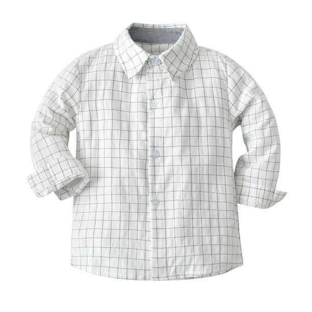 Gibobby Blusas De Niños Niños pequeños, camisa de manga larga para invierno y otoño, Tops, abrigo, prendas de vestir para bebés, ropa a cuadros(Blanco, 2-3 Años)