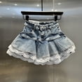 thumbnail image 6 of BUIGTTKLOP High Waist Denim Mini Skirt for Women Layered A-Line Skater Skirt with Lace Trim Casual Streetwear, 6 of 6