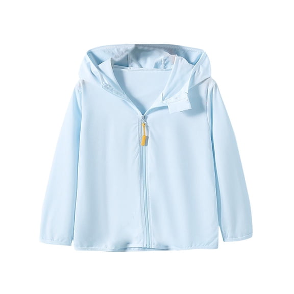 Children's Zipper Hooded Jackets Solid Color Sun Protection Clothing Long Sleeved Zipper Cardigan