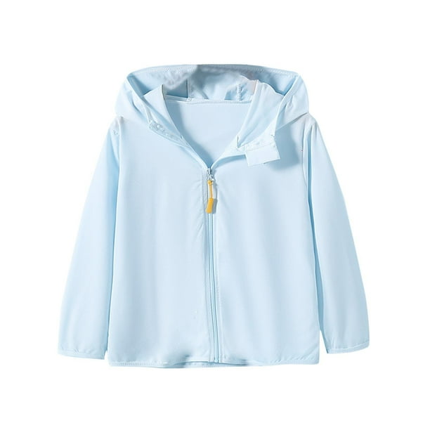 Penkiiy Kids UPF50 + Camisa de sol Chicas Fit Ropa de protección solar Sudadera atlética con capucha con agujeros en el pulgar 10 años Azul claro