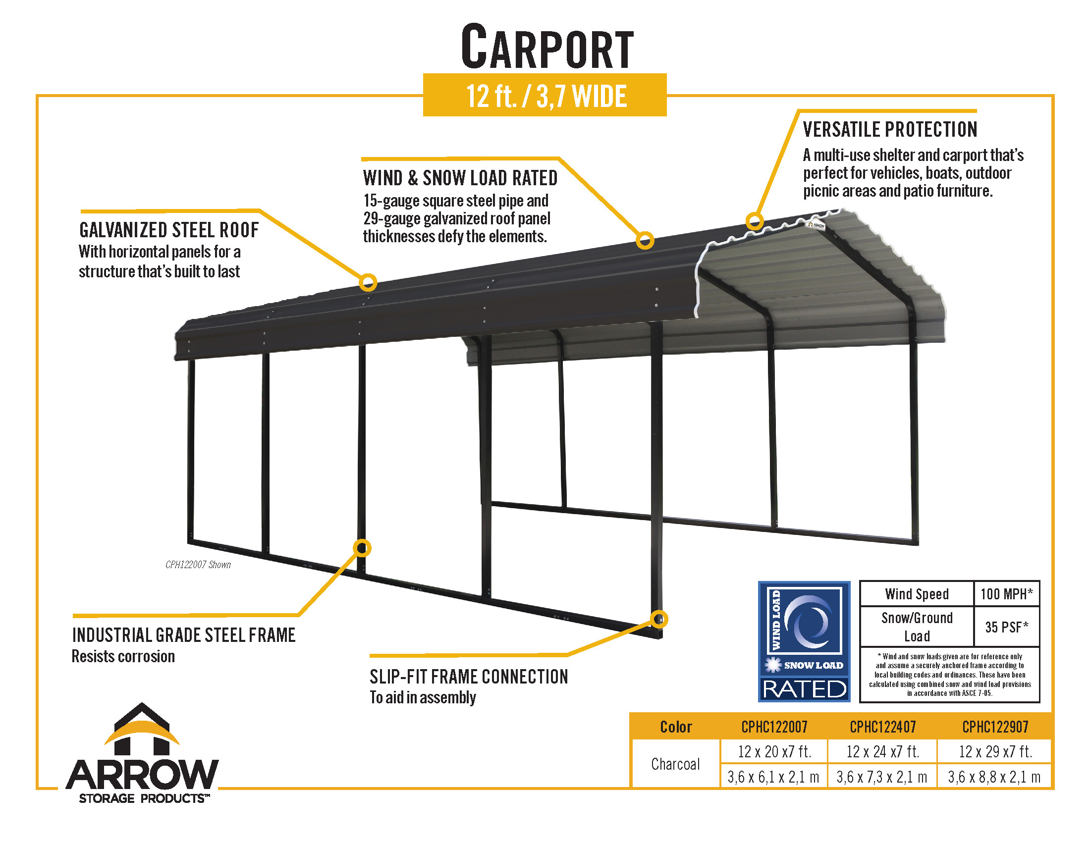 Arrow Carport, 12 ft. x 20 ft. x 7 ft. Charcoal - image 13 of 17