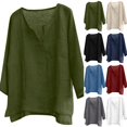 thumbnail image 2 of Men Linen Shirts Summer 3/4 Sleeve Tops Plus Size V Neck Gauze Blouses Dressy Casual Loose Clothes,Army Green,5XL, 2 of 8