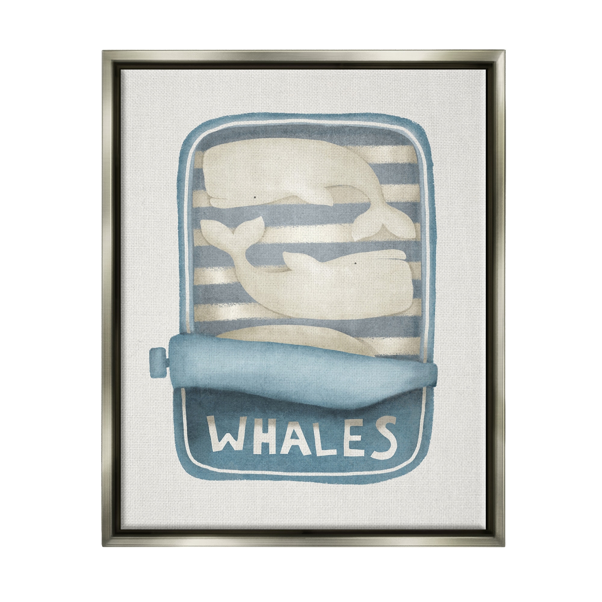 Stupell Industries Tuna Can Design Whimsical Whales Sea Life Illustration Luster Gray Framed Floating Canvas Wall Art, 16x20, by Leah Straatsma