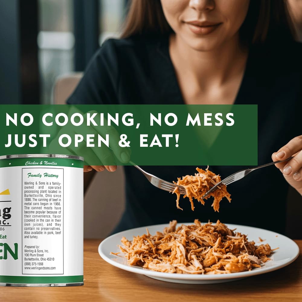 Werling & Sons Canned Chicken 14.5 oz – Fully Cooked, Ready to Eat | Shelf-Stable, Canned Meat | Camping, Survival & Emergency Food Storage | Made in USA |  Pack of 12