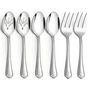 Walchoice 6 Pieces Stainless Steel Serving Utensils, Metal Serving Set for Buffet Party Banquet, Includes Serving Slotted Spoon/Serving Spoon/Serving Fork