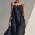 thumbnail image 2 of Morttic Women's Thin-Strap Ruffle Collar Camisole Loose Beach Dress – Side Pockets Solid Color Minimalist Summer Maxi Dress Black，S, 2 of 3