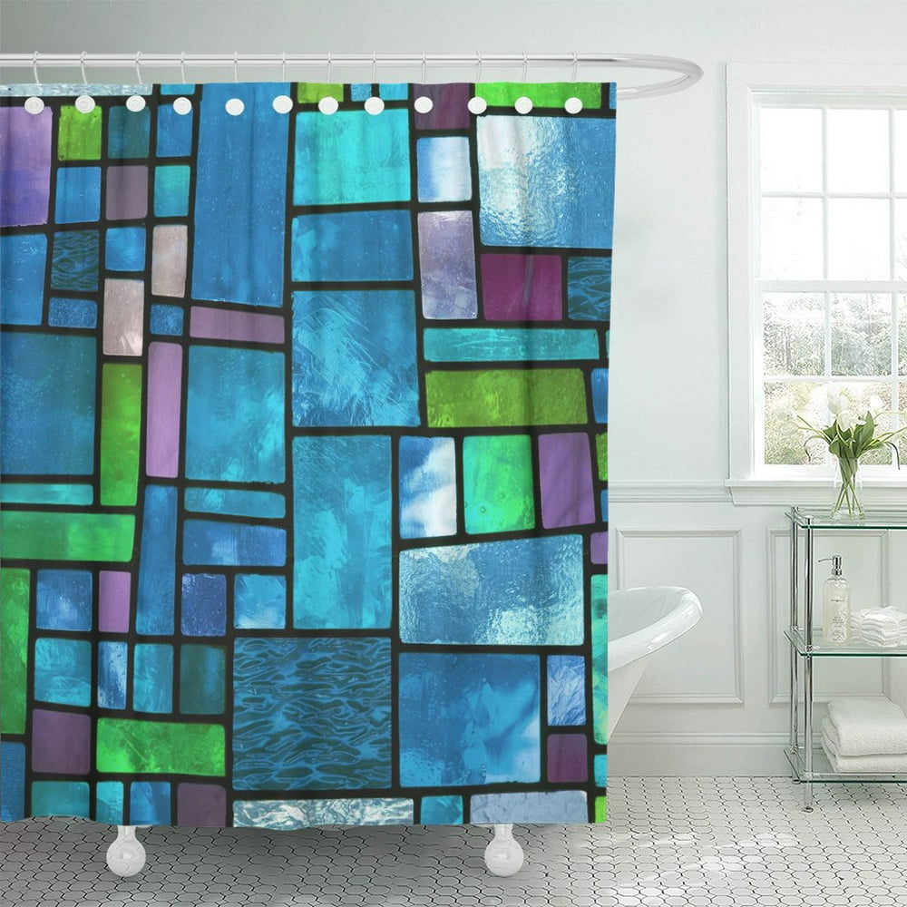 PKNMT Multicolored Stained Glass Window Irregular Block Pattern