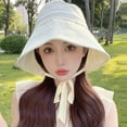 thumbnail image 2 of SikaFu Lace Up Fisherman Cap Women Summer Solid Color Bucket Hats Big Brim Sun Hat Panama Caps Gorros, 2 of 6