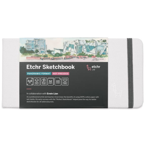 Etchr Mixed Media Hardbound Sketchbook - Hot Press, Panoramic, 4" x 8", 100 lb