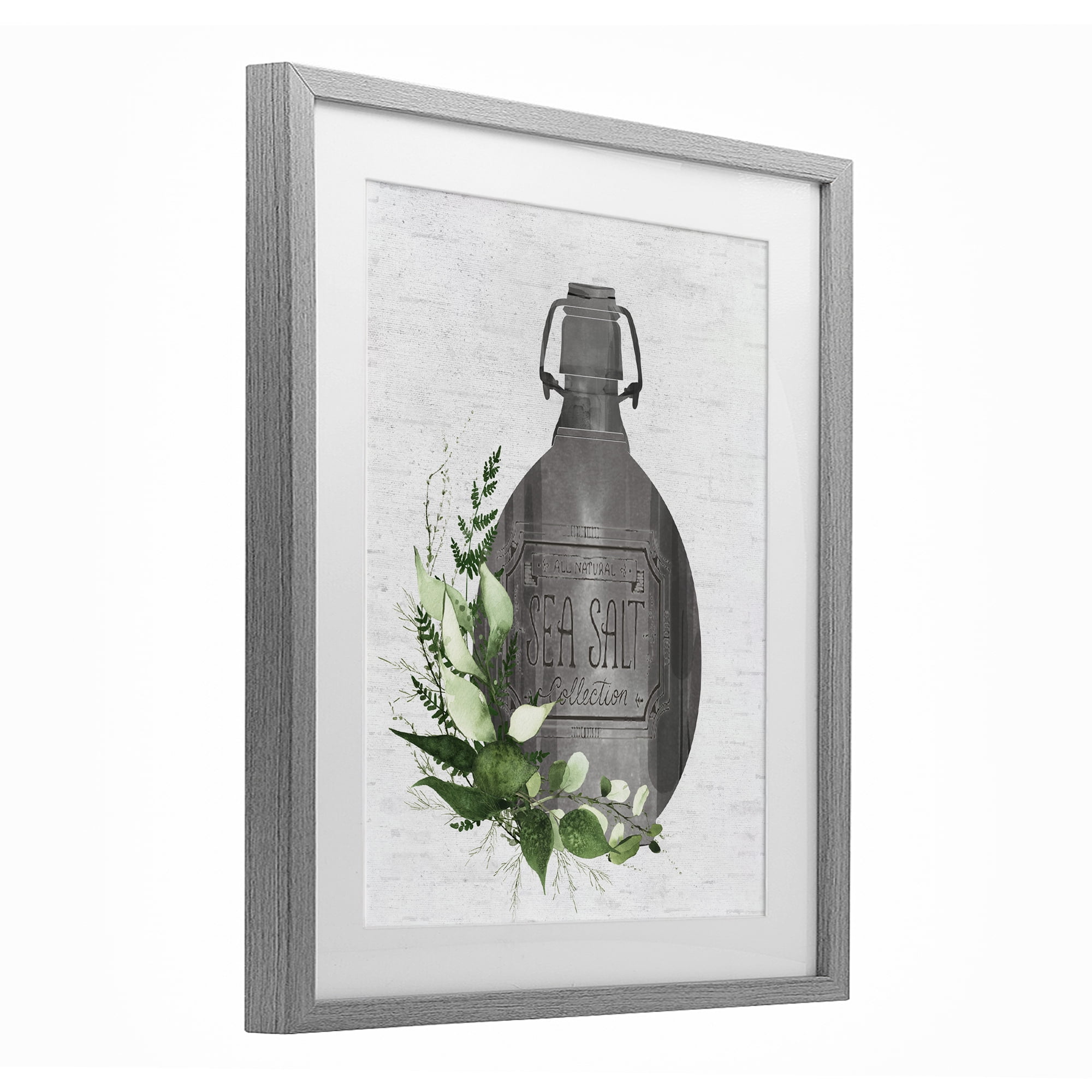 Vintage Bottle with Bathroom Herbs Gray Framed Print Under Glass, design by Lettered and Lined