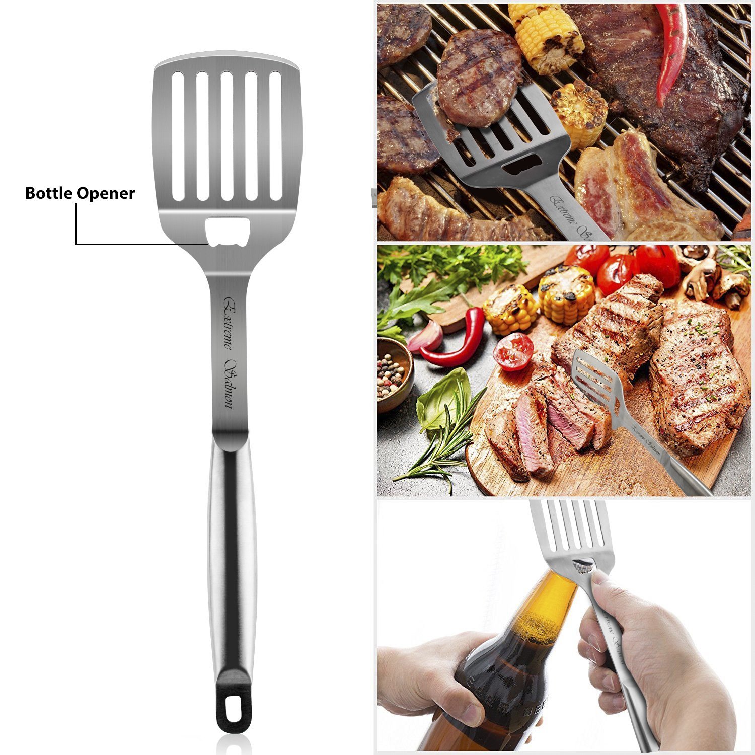 Grill Accessories, BBQ Tool Sets 7 PCS Grill Set Stainless Steel Grilling Utensils Heavy Duty Grill Tool Sets for Barbecue,Spatula,Tongs,Fork and 4 Skewers, Best Outdoor Grill Kit for Dad or Husband - image 4 of 7