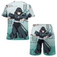 thumbnail image 2 of Demon Slayer Muichiro Tokito Boys T-Shirt And Shorts Outfit Set Athletic Short Sleeve Tee Mesh Shorts Set for Kids, 2 of 8