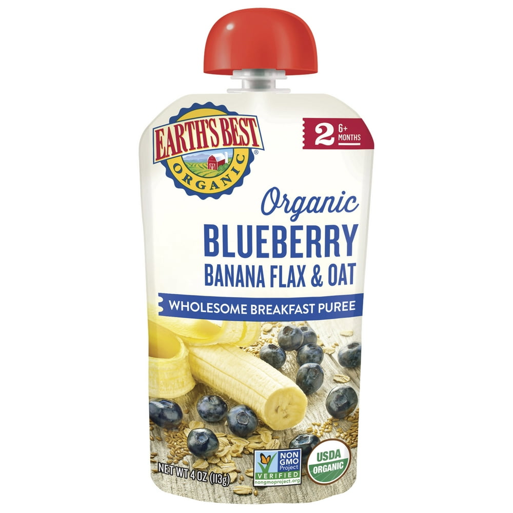 Earth's Best Organic Stage 2 Baby Food, Blueberry Banana Flax & Oat