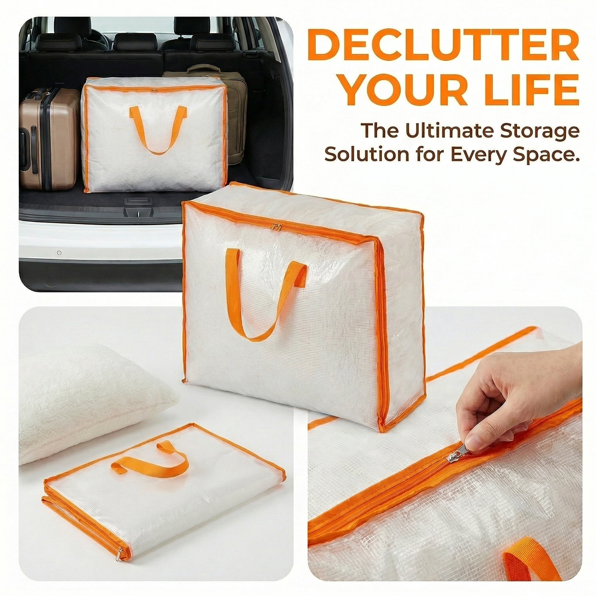 Unique Bargains Storage Bags with Handles for Organizing Clothing Orange 23.6"x9.8"19.7"