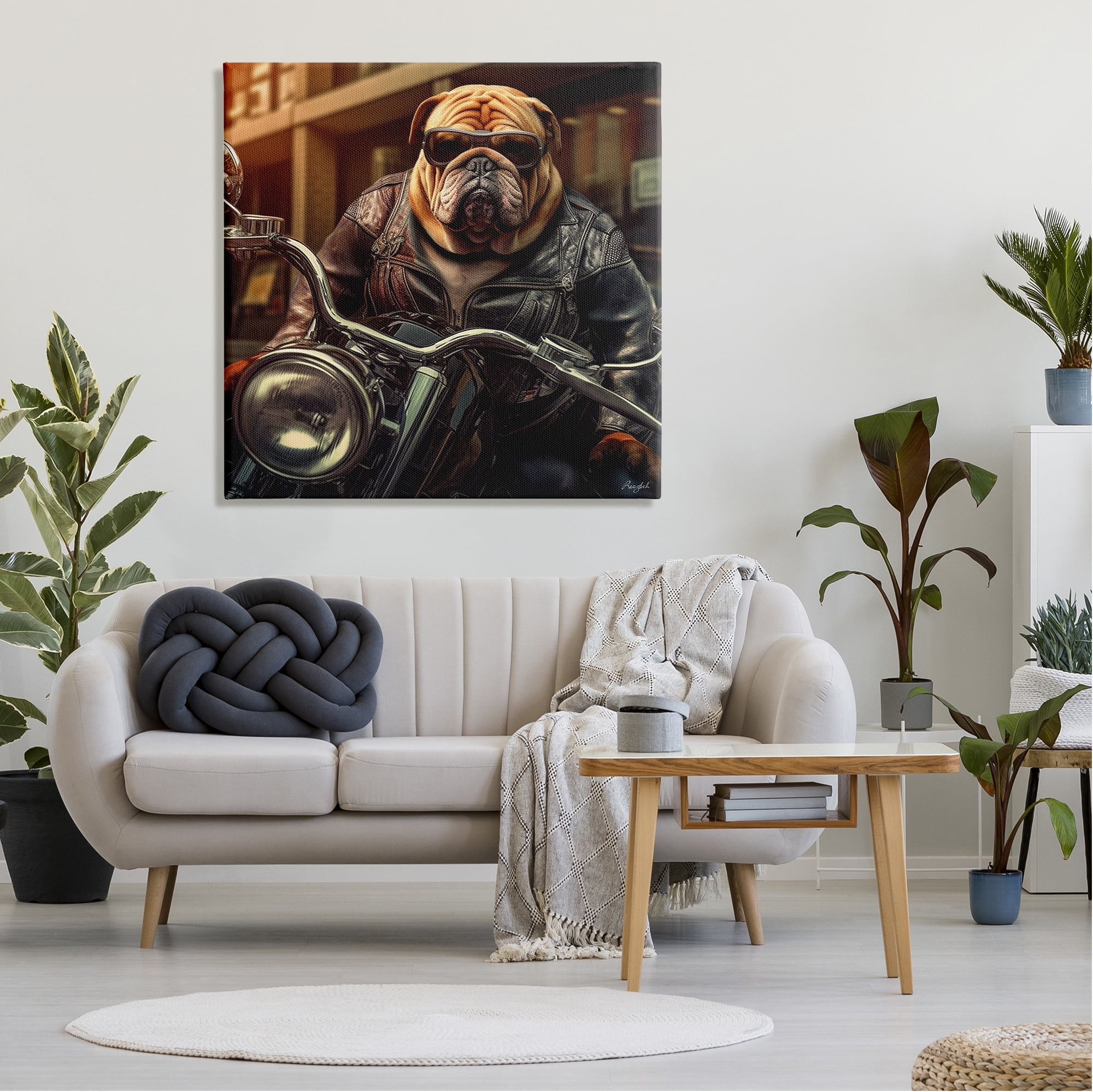 Stupell Industries Bulldog Biker Portrait Animals & Insects Painting Gallery Wrapped Canvas Art Print Wall Art, 36 x 36