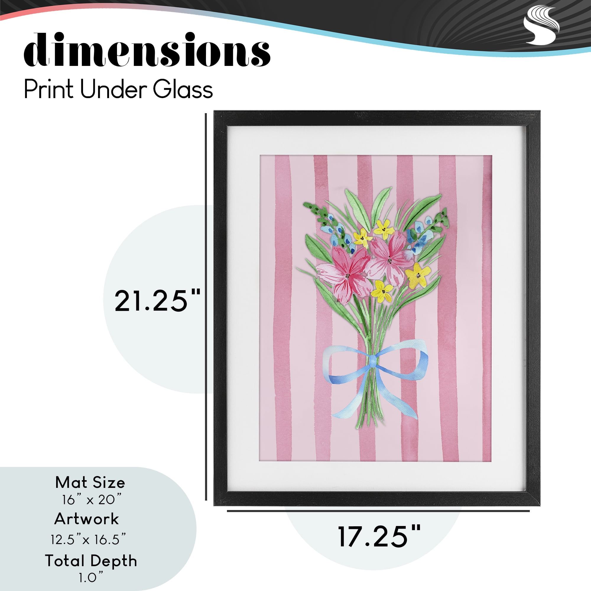 Spring Bouquet Pink & Blue Black Framed Print Under Glass, design by Nina Jacobs
