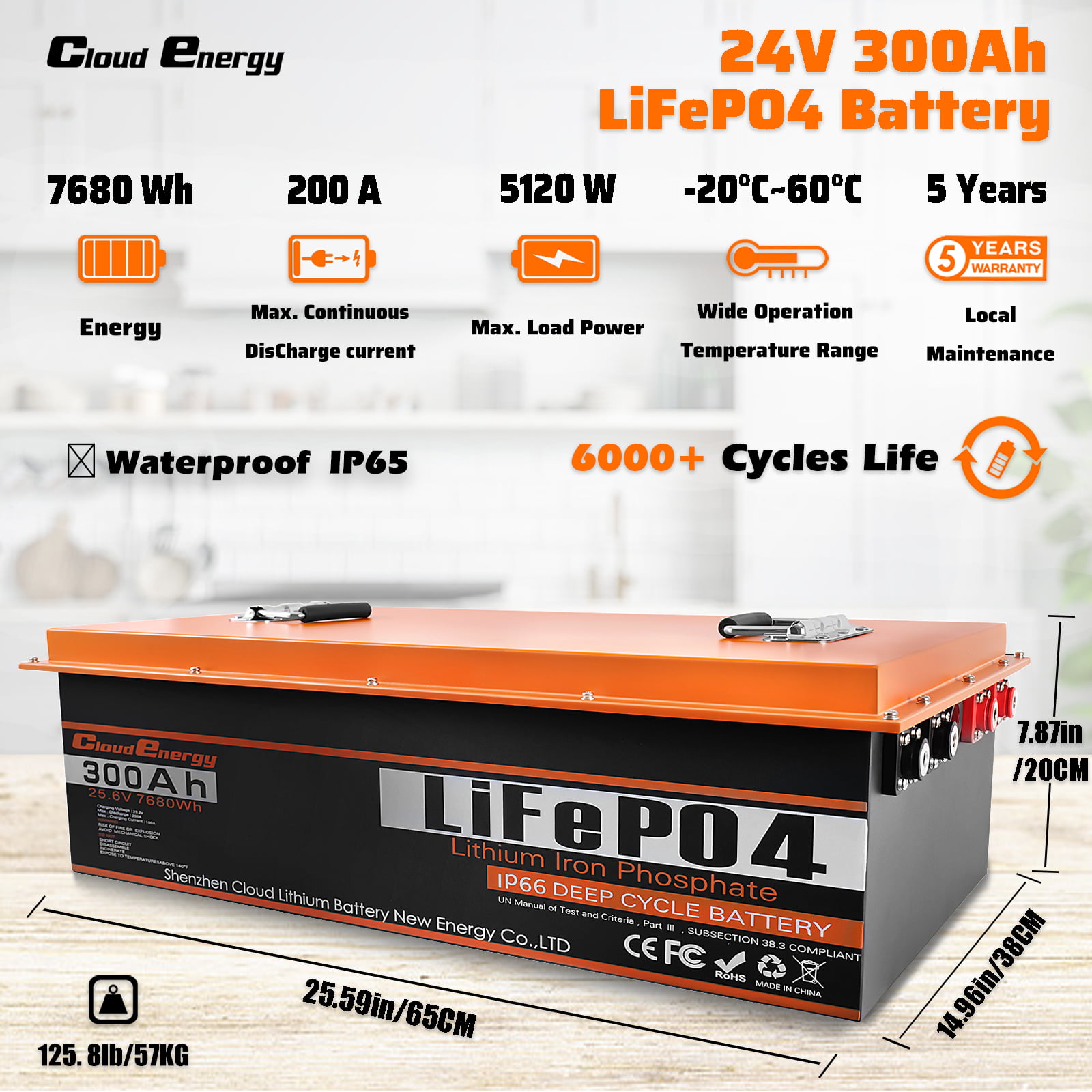 Cloudenergy 24V 150Ah LiFePO4 Batterie, integriertes 100A BMS