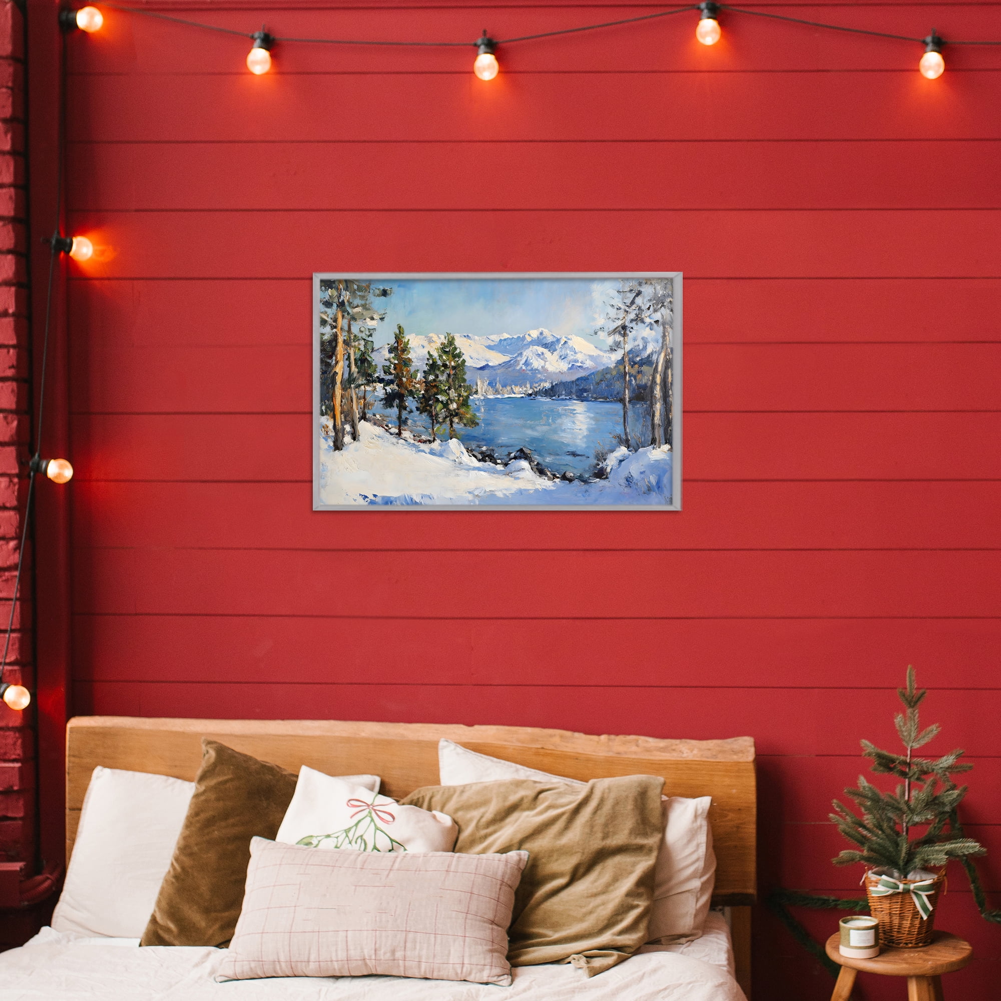 Winter Mountain Lake Gray Framed Giclee Art, design by Petal Prints Design