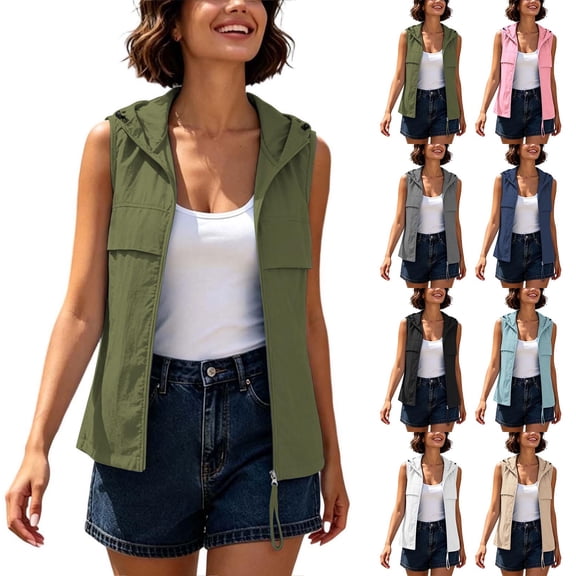 Chiccall Women Lightweight Quick‑Dry Hooded Sleeveless Vest, Zip‑Up Outdoor Casual Sleeveless Gilet With Functional Pockets