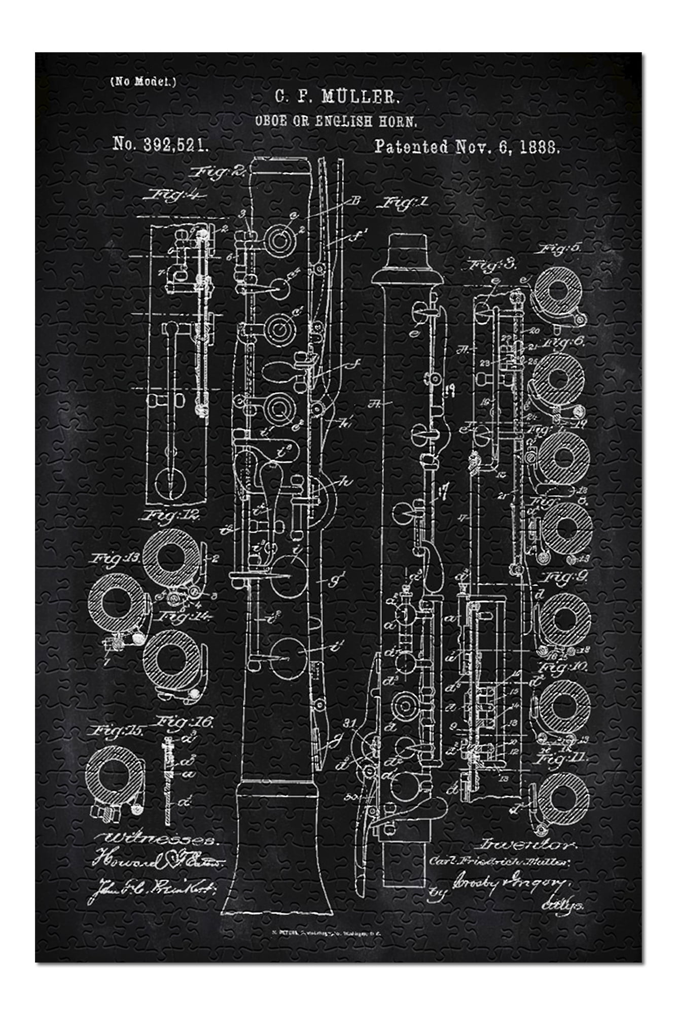 Blackboard Patent, Oboe, 500 Piece Challenging 19 x 27 Jigsaw Puzzle