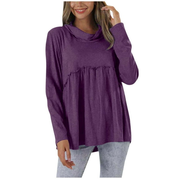 Chbgutlmr Tops for Women Cowl Neck Ruffle Long Sleeve Tunic Tops Ruched Casual Comfy Fall Blouses Trendy