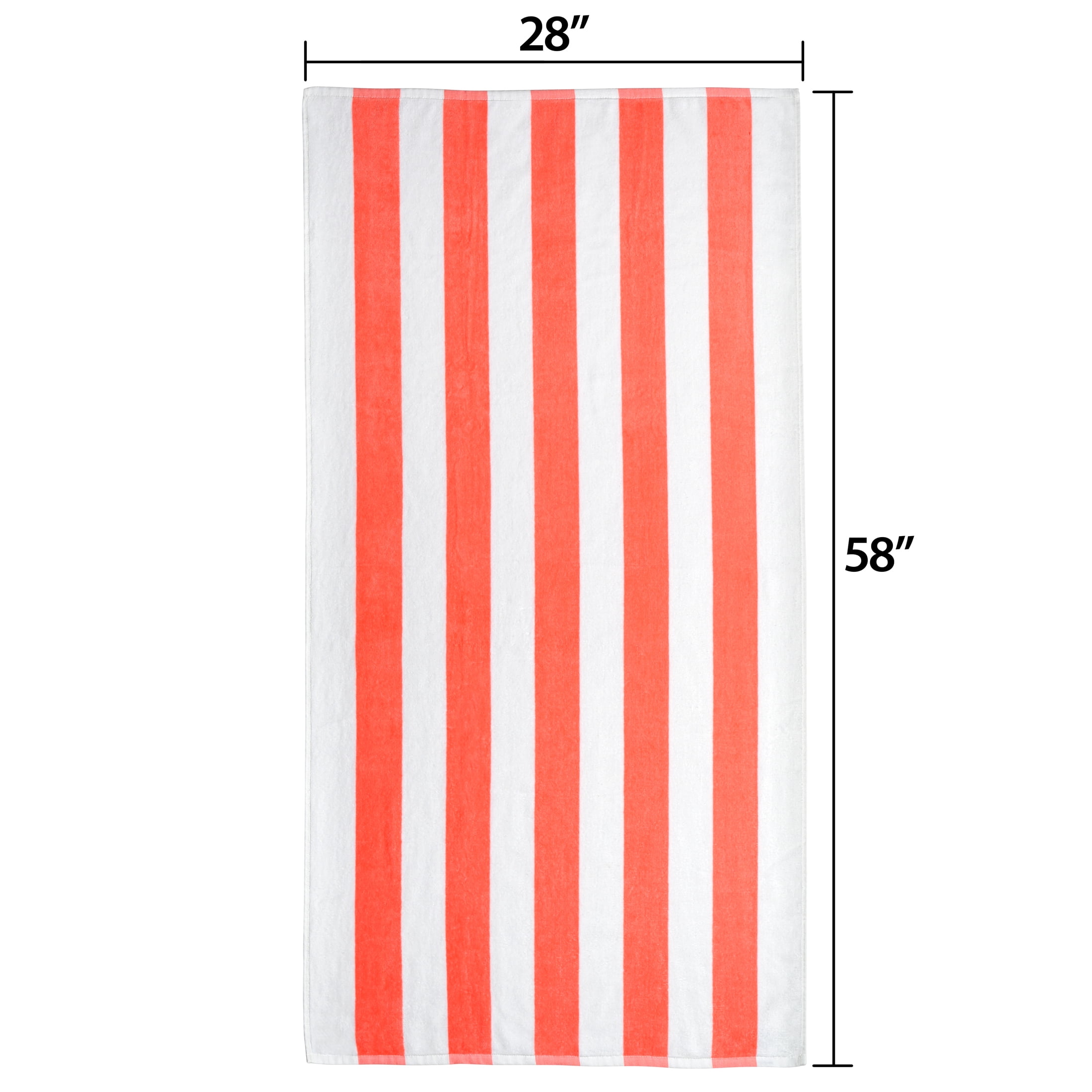 Mainstays Cabana Stripe Cotton Blend Beach Towel, 58" x 28", Coral