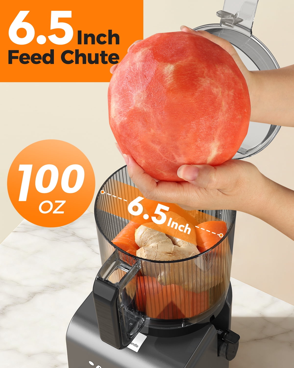 SMALLHOO Juicer Machines 6.5" Extra Wide Chute, 3-in-1 for Juice, Sorbet & Nut Milk, Cold Press Juicer for Whole Fruit, Quiet, Easy to Clean & BPA-Free