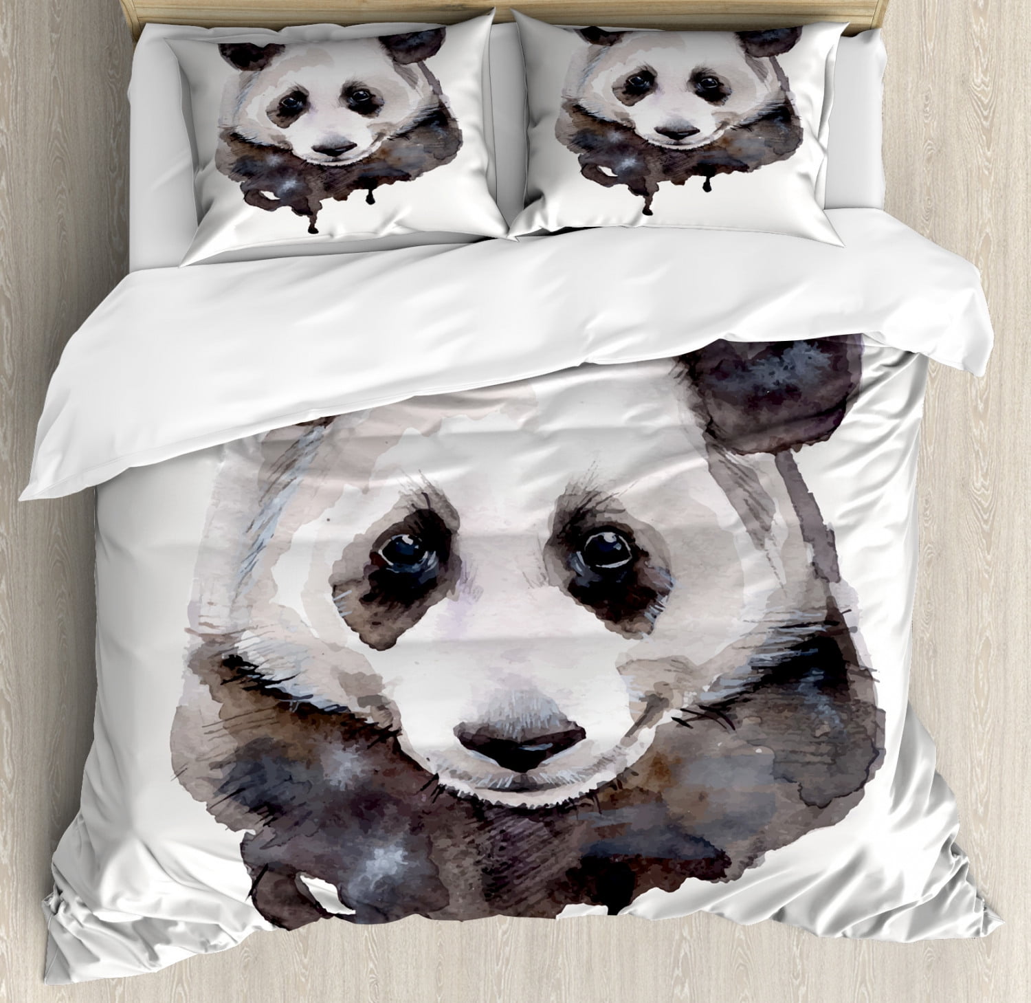 Animal Duvet Cover Set, Watercolor Cute Panda Bear Animal Asian