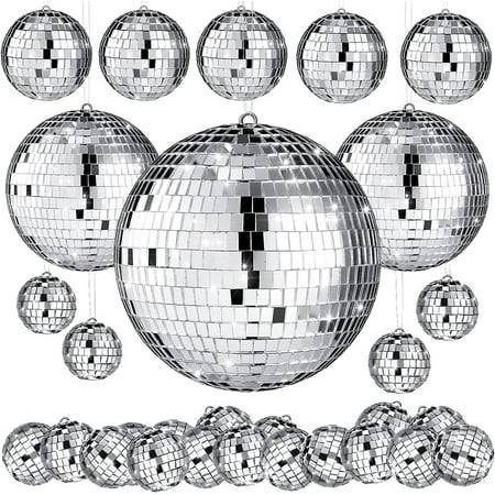 

20 Pcs Hanging Mirror Disco Ball Ornaments Glass Disco Balls Decoration Different Sizes 70s Reflective Mini Disco Ball Decor with Rope (4 Inch 3. 2 Inch 2 Inch)