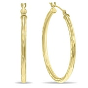 SZUL Women's 14K Yellow Gold Shiny Diamond Cut Engraved Hoop Earrings (30mm)