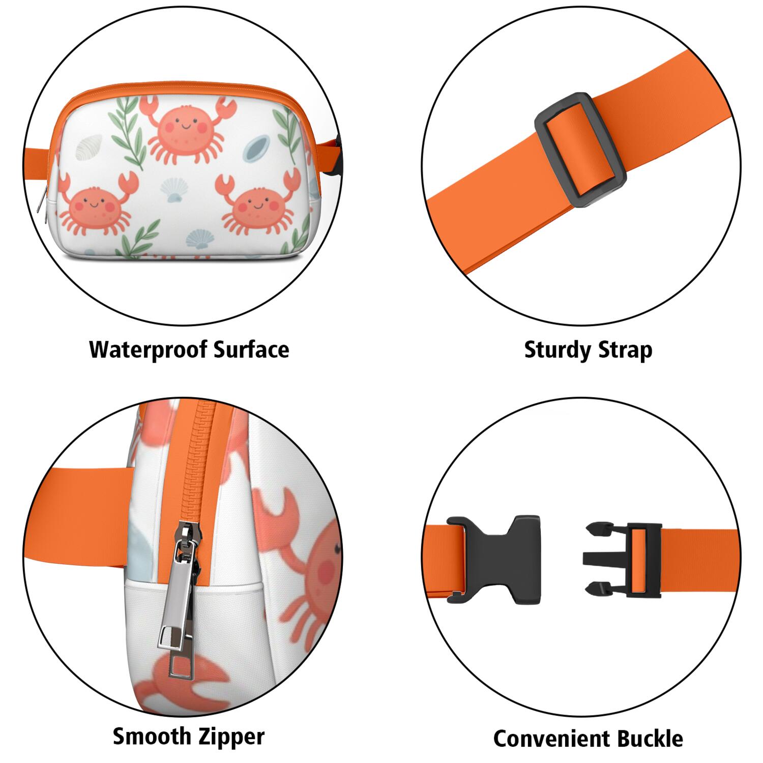 Fanny Pack Marine Adorable Crab Waist Bag Running Belt Bag for Jogging for Women Casual Waist Packs with Adjustable Strap Waterproof Belt Bag for Daily Leisure Music Festival/Event